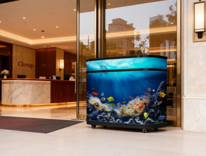 Front desk LED display in a lobby
